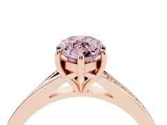 Fancy Pink Marquise Cut Diamond Solitaire Ring Set in Rose gold with Pavé Accent Band and Classic Prong Setting