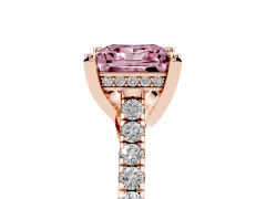 Fancy Pink Princess Cut Diamond Solitaire Ring Set in Rose gold with Brilliant Pavé Band and Prong Setting
