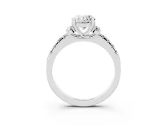 Oval Cut Diamond Three-Stone Pavé Ring Set in White gold with Prong Setting