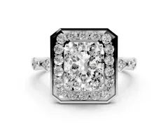 Radiant Cut Diamond Halo Engagement Ring Set in White gold with Twisted Band and Prong Setting