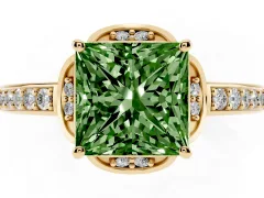 Fancy Green Princess Cut Diamond Halo Ring Set in Yellow gold with Channel Set Band and Prong Setting
