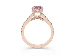 Fancy Pink Heart Cut Diamond Solitaire Ring Set in Rose gold with Brilliant Pavé Band and Prong Setting