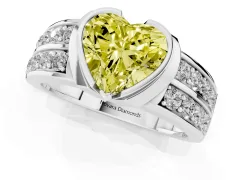 Fancy Yellow Heart Cut Diamond Wide Channel Set Band Ring Set in White gold with Bezel Setting