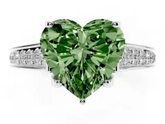 Fancy Green Heart Cut Diamond Solitaire Pavé Engagement Ring Set in Silver with Prong Setting