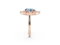 Fancy Blue Pear Cut Diamond Cluster Halo Ring Set in Rose gold with Marquise and Round Accents
