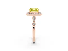 Fancy Yellow Asscher Cut Diamond Halo Engagement Ring Set in Rose gold with Twisted Band and Prong Setting