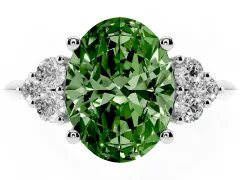 Fancy Green Oval Cut Diamond Cluster Ring Set in White gold with Plain Band and Prong Setting