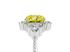 Fancy Yellow Cushion Cut Diamond Cluster Ring Set in Silver with Beaded Band