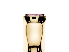 Fancy Pink Princess Cut Diamond Bezel Solitaire Ring Set in Yellow gold with Wide Band