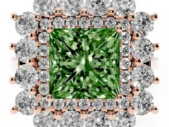 Fancy Green Princess Cut Diamond Floral Double Halo Ring Set in Rose gold with Round Petals