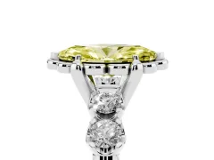 Fancy Yellow Marquise Cut Diamond Floral Halo Ring Set in White gold with Shared Prong Band