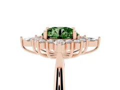 Fancy Green Round Cut Diamond Cluster Halo Ring Set in Rose gold with Marquise and Round Accents
