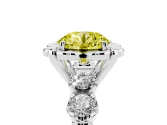 Fancy Yellow Round Cut Diamond Floral Halo Ring Set in White gold with Shared Prong Band