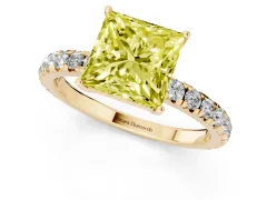 Fancy Yellow Princess Cut Diamond Pavé Solitaire Engagement Ring Set in Yellow gold with Prong Setting
