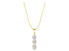 Three-Stone Round Diamond Drop Pendant Set in Yellow gold with Four-Prong Setting