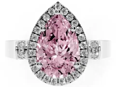Fancy Pink Pear Cut Diamond Halo Ring Set in Platinum with Pavé-Lined Split Shank Band