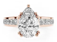 Pear Cut Diamond Channel Set Solitaire Engagement Ring Set in Rose gold with Prong Setting