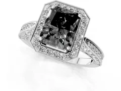 Fancy Black Radiant Cut Diamond Halo Engagement Ring Set in Silver with Accent Split Shank Band