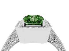 Fancy Green Radiant Cut Diamond Halo Engagement Ring Set in Platinum with Accent Split Shank Band