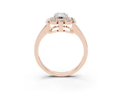 Emerald Cut Diamond Halo Cluster Engagement Ring Set in Rose gold with Solitaire Band and Prong Setting
