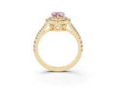 Fancy Pink Pear Cut Diamond Double Halo Ring Set in Yellow gold with Pavé Band