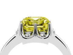 Fancy Yellow Asscher Cut Diamond Round Cluster Halo Ring Set in Platinum with Solitaire Band and Prong Setting