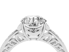 Round Cut Diamond Halo Ring Set in Platinum with Channel Set Band and Prong Setting