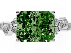 Fancy Green Radiant Cut Diamond Ring Set in Silver with Scattered Round Accents