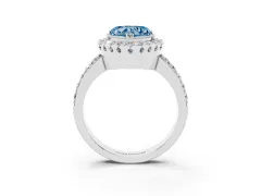Fancy Blue Heart Cut Diamond Halo Ring Set in Silver with Pavé Shank and Prong Setting