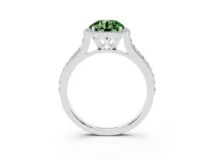 Fancy Green Round Cut Diamond Halo Engagement Ring Set in Silver with Round Pavé Shoulders and Heart Gallery