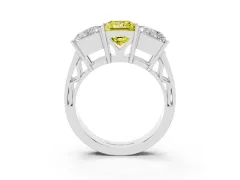 Fancy Yellow Princess Cut Diamond Three-Stone Ring Set in Silver with Textured Band