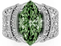 Fancy Green Marquise Cut Diamond Milgrain Halo Pavé Engagement Ring Set in Silver with Prong Setting