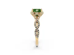 Fancy Green Princess Cut Diamond Halo Twist Band Solitaire Ring Set in Yellow gold with Prong-Set Center Stone