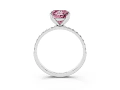 Fancy Pink Princess Cut Diamond Solitaire Engagement Ring Set in Platinum with Round Pavé Band and Prong Setting