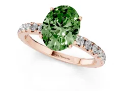 Fancy Green Oval Cut Diamond Pavé Solitaire Engagement Ring Set in Rose gold with Prong Setting