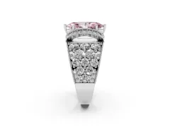 Fancy Pink Marquise Cut Diamond Milgrain Halo Pavé Engagement Ring Set in Platinum with Prong Setting