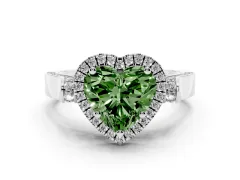 Fancy Green Heart Cut Diamond Halo Ring Set in Platinum with Twist Band and Pavé Accents
