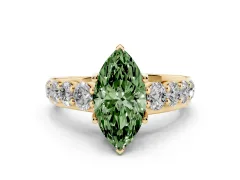 Fancy Green Marquise Cut Diamond Pavé Engagement Ring Set in Yellow gold with Prong Setting