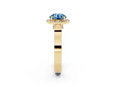 Fancy Blue Round Cut Diamond Halo Ring Set in Yellow gold with Pavé-Lined Split Shank Band