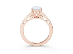 Radiant Cut Diamond Prong Set Solitaire Engagement Ring Set in Rose gold with Pavé Band