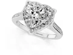 Heart Cut Diamond Halo Ring Set in Platinum with Pavé-Lined Shoulders and Prong Setting
