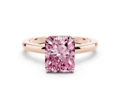 Fancy Pink Radiant Cut Diamond Solitaire Ring Set in Rose gold with Plain Band and Prong Setting