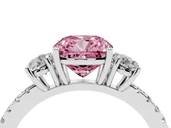 Fancy Pink Cushion Cut Diamond Three-Stone Ring Set in Silver with Pavé Band and Graduated Sides