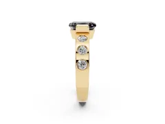 Fancy Black Emerald Cut Diamond Channel-Set Band Ring Set in Yellow gold with Bezel Prong Setting