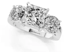 Princess Cut Diamond Three-Stone Ring Set in Silver with Round Side Stones and Classic Band