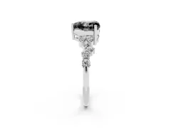 Fancy Black Heart Cut Diamond Ring Set in White gold with Scattered Round Accents