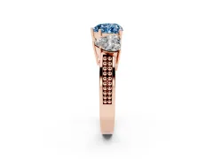 Fancy Blue Heart Cut Diamond Three-Stone Ring Set in Rose gold with Textured Band