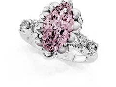 Fancy Pink Marquise Cut Diamond Floral Halo Ring Set in Silver with Shared Prong Band