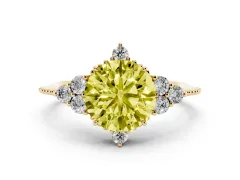 Fancy Yellow Round Cut Diamond Cluster Ring Set in Yellow gold with Beaded Band