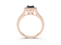 Fancy Black Asscher Cut Diamond Halo Engagement Ring Set in Rose gold with Round Pavé Shoulders and Heart Gallery